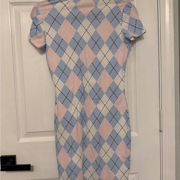 Divided Blue and Pink Argyle Mini Dress - Picture 2 of 3